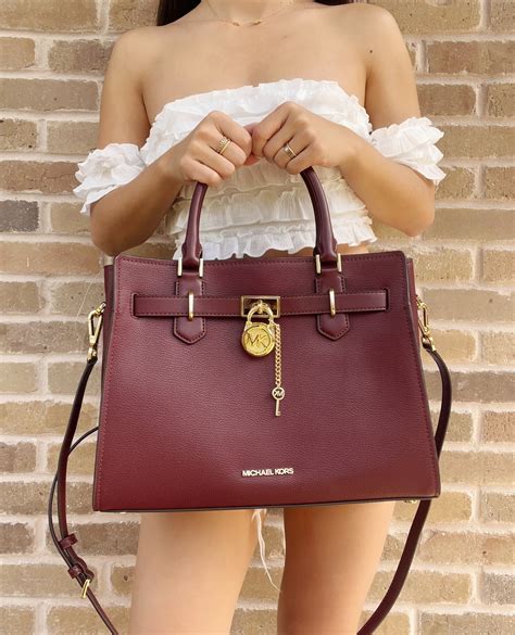 michael kors hamilton satchel cherry|Michael Kors Hamilton studded bag.